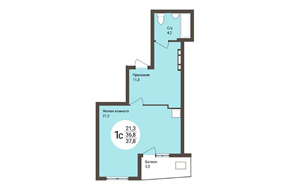 Студия 37,80 м² в Дом на Коротаева. Планировка